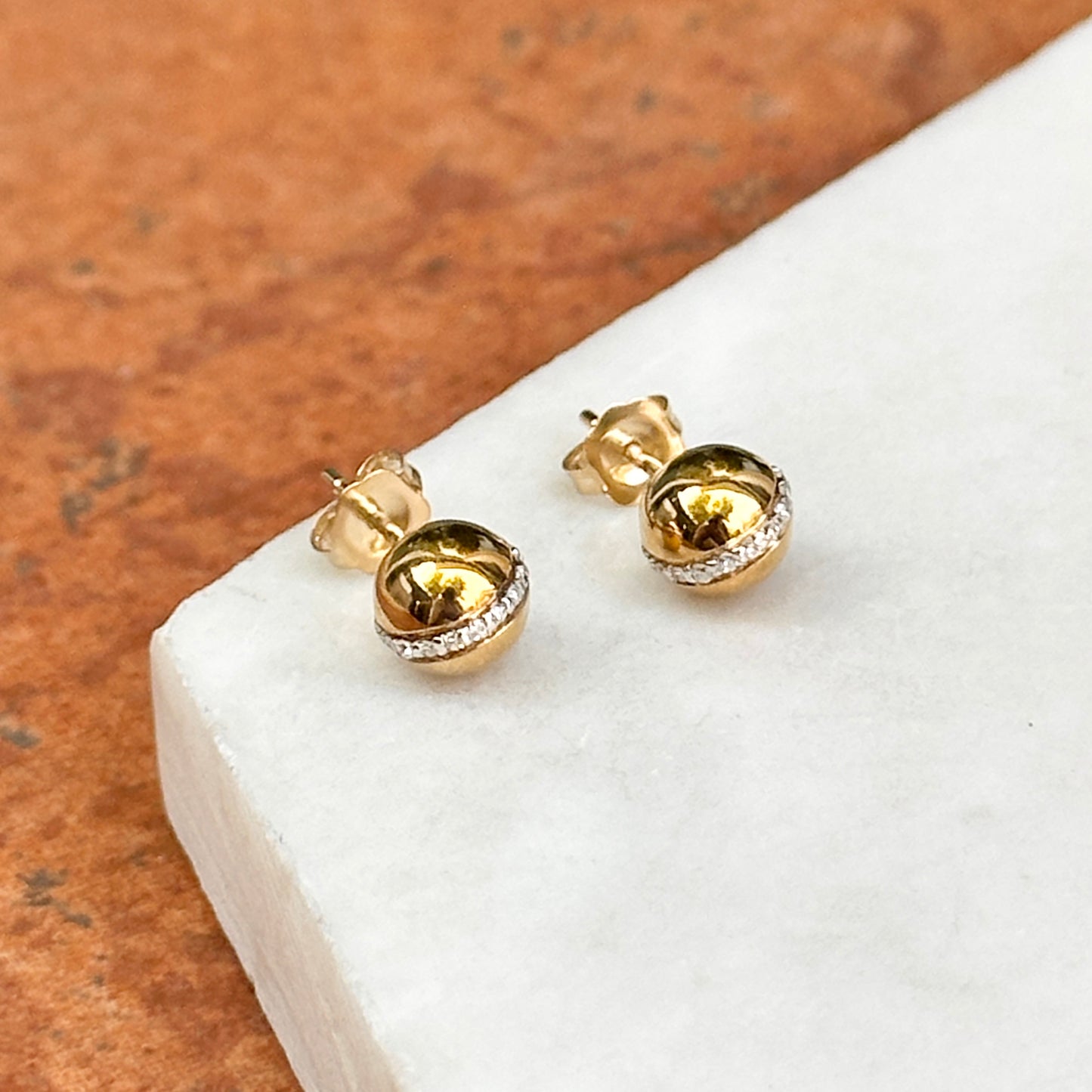 10KT Yellow Gold 6mm Ball Diamond Stud Earrings