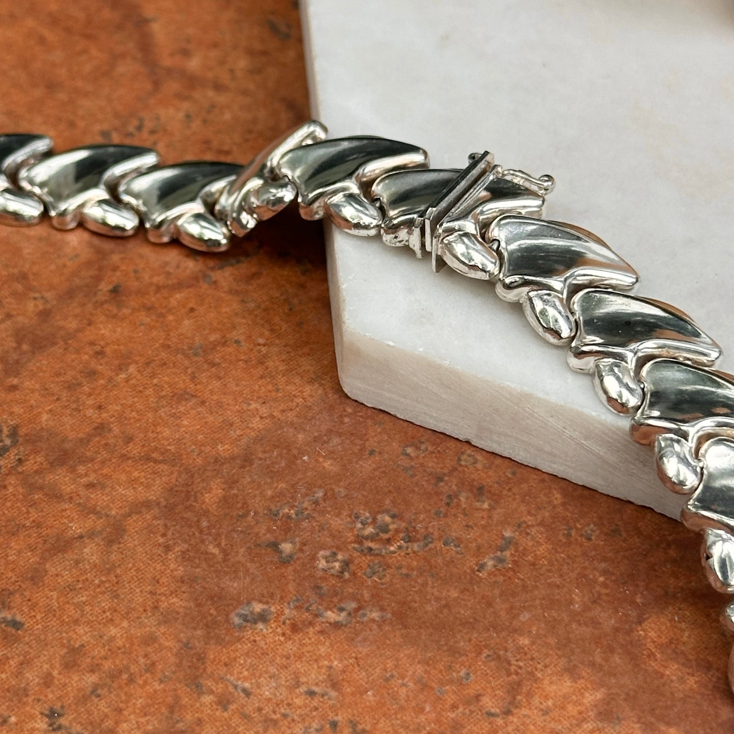 Sterling Silver Polished Large Link Collar Necklace 18''