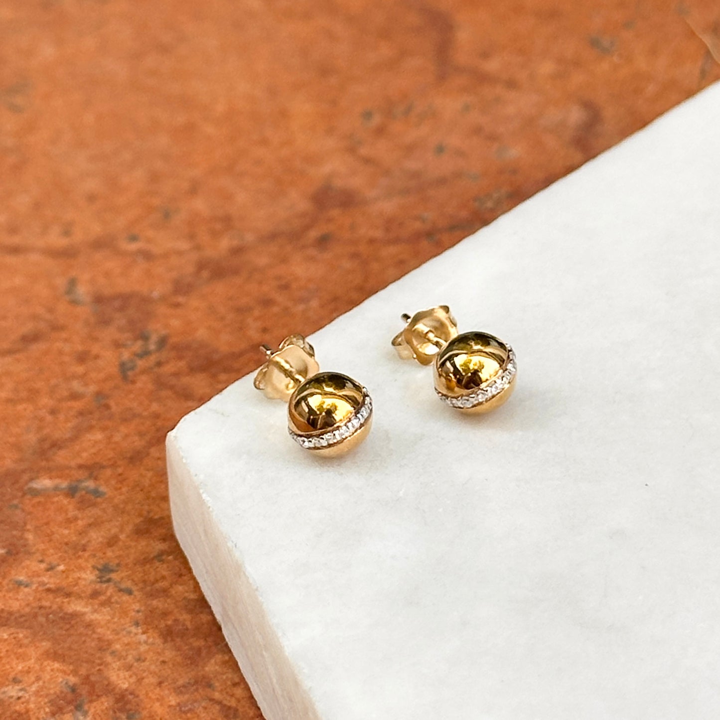 10KT Yellow Gold 6mm Ball Diamond Stud Earrings