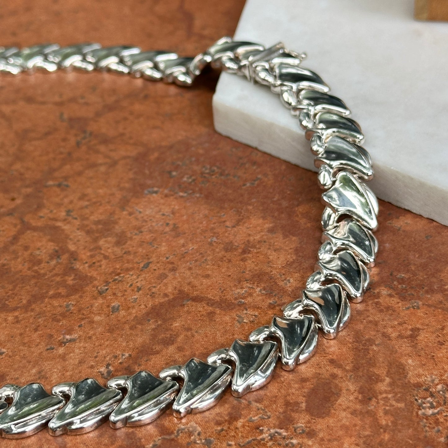 Sterling Silver Polished Large Link Collar Necklace 18''