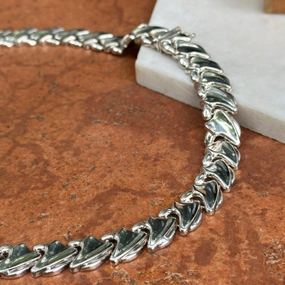 Sterling Silver Polished Large Link Collar Necklace 18''