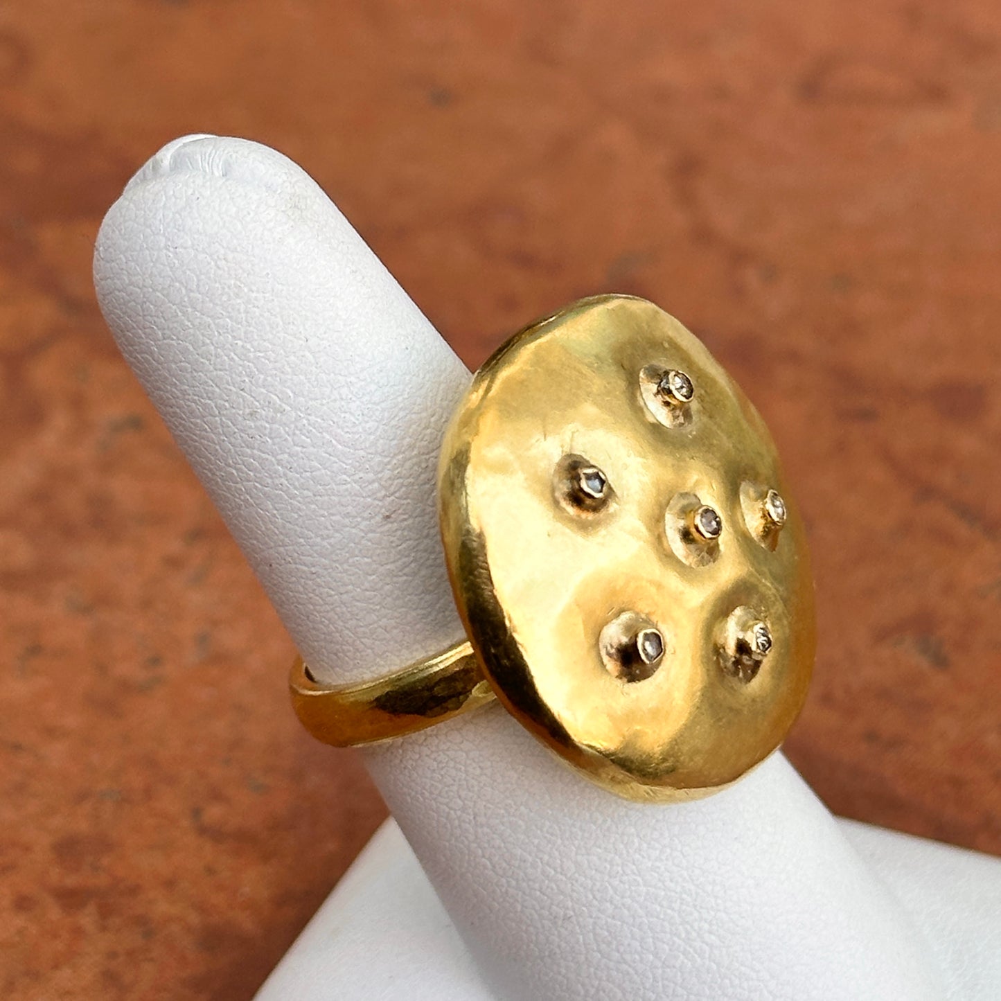 Estate 14KT Yellow Gold Handmade Hammered Round Band Ring 7 - LSJ