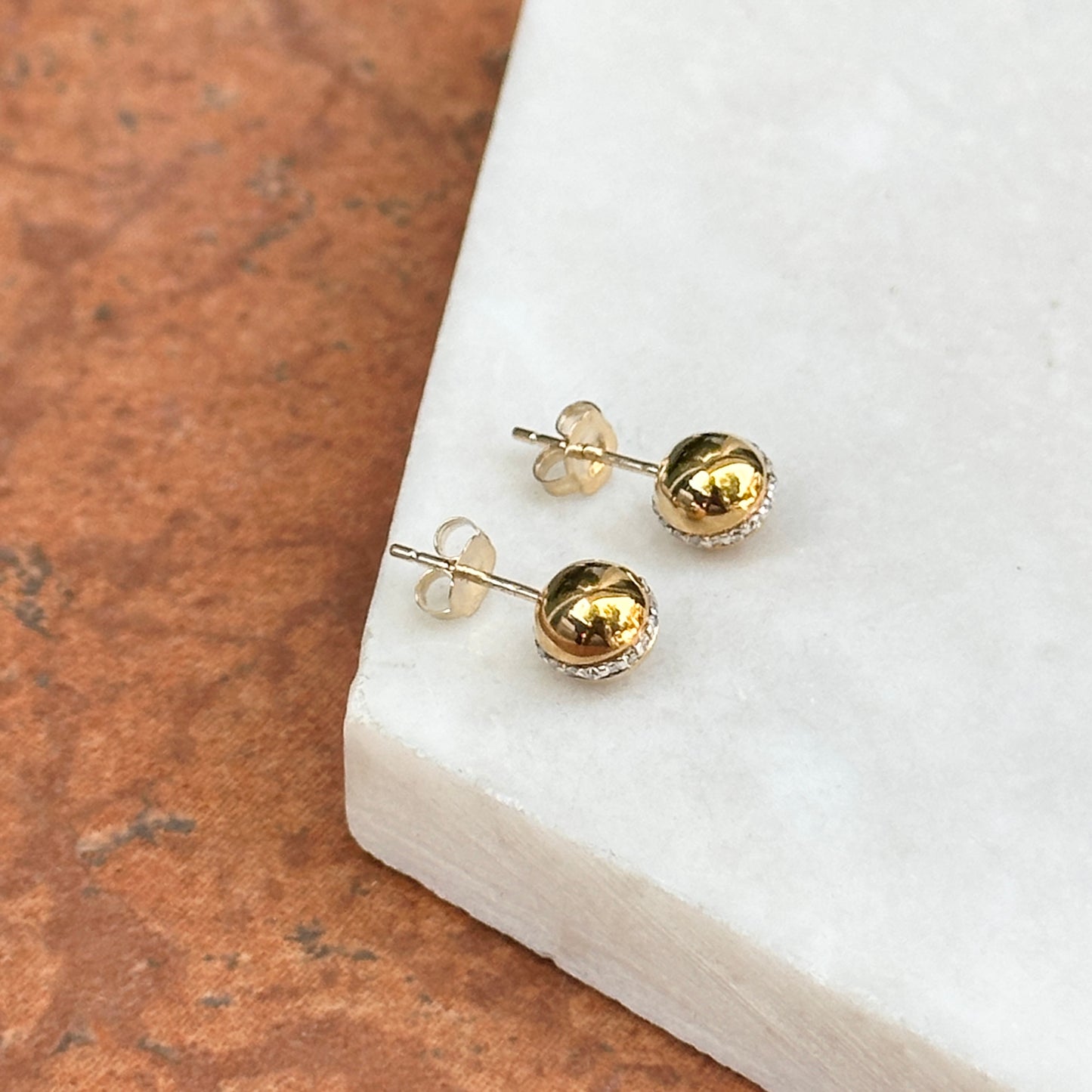 10KT Yellow Gold 6mm Ball Diamond Stud Earrings