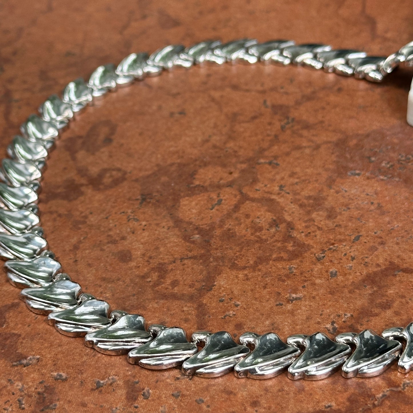 Sterling Silver Polished Large Link Collar Necklace 18''