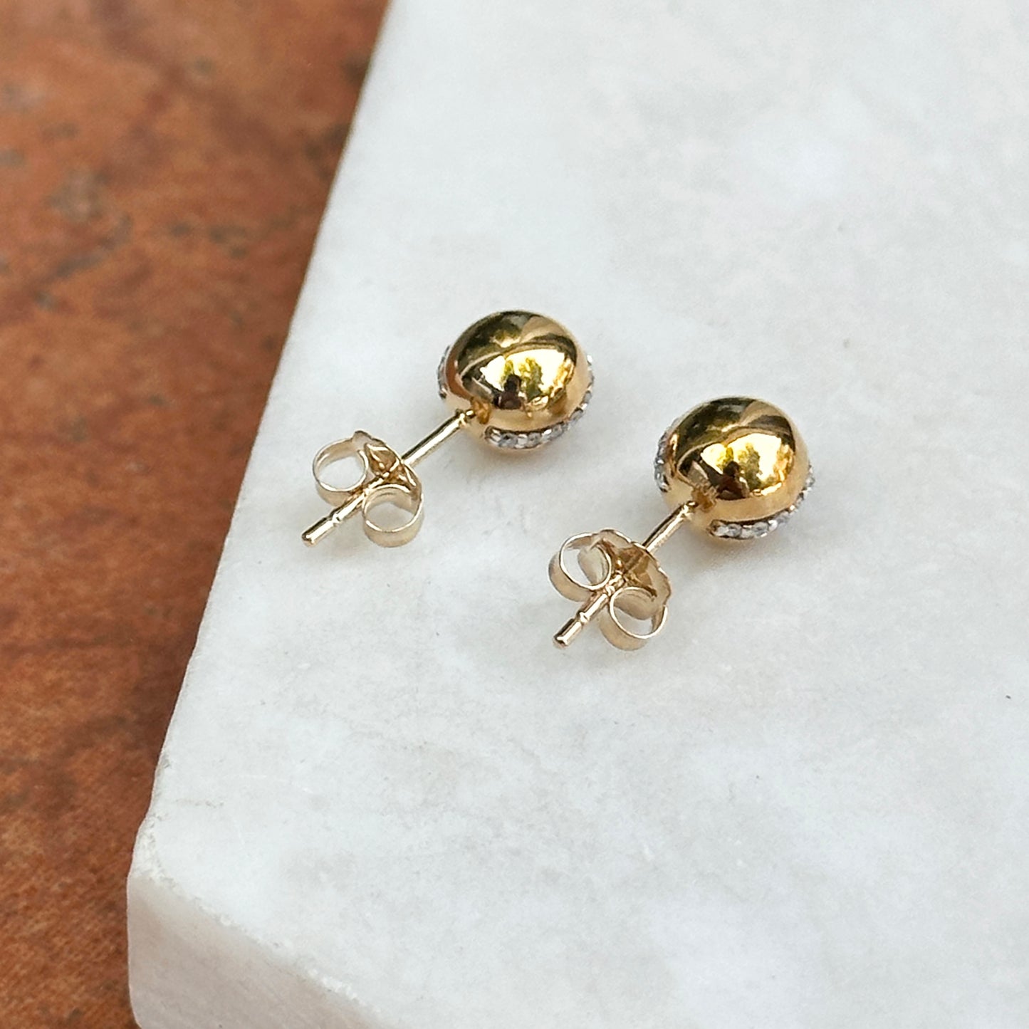 10KT Yellow Gold 6mm Ball Diamond Stud Earrings