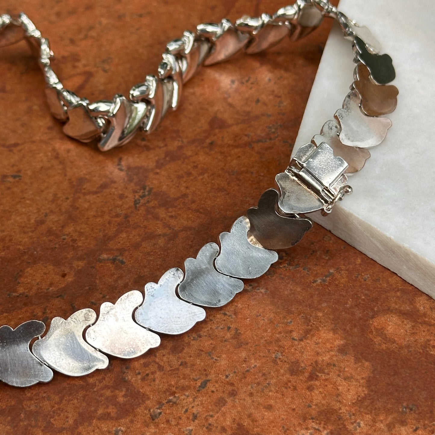 Sterling Silver Polished Large Link Collar Necklace 18''