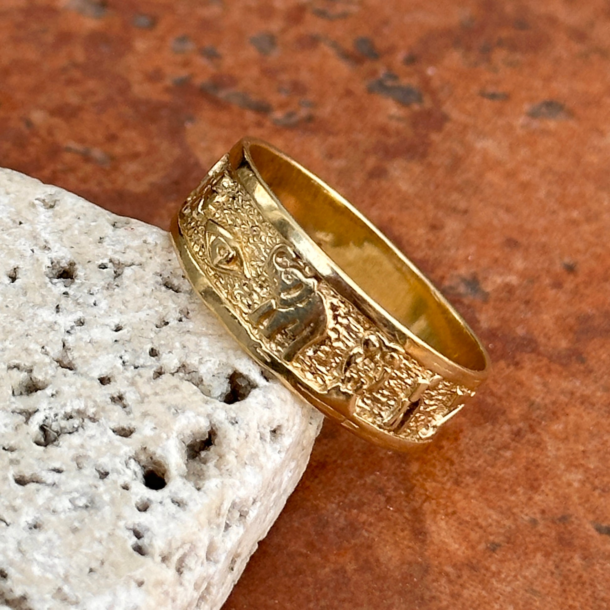 Estate 14KT Yellow Gold Lucky Cigar Band Ring Horseshoe Owl Farmer Elephant Clover Evil Eye Seven - LSJ