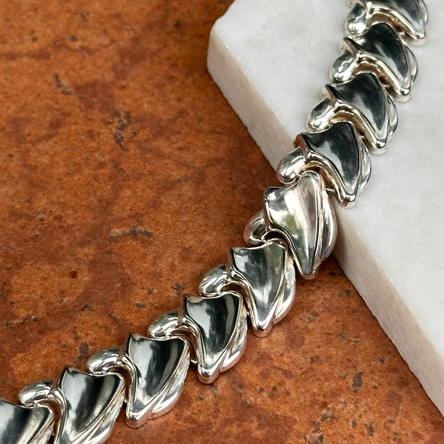 Sterling Silver Polished Large Link Bracelet + Safety 7.5''