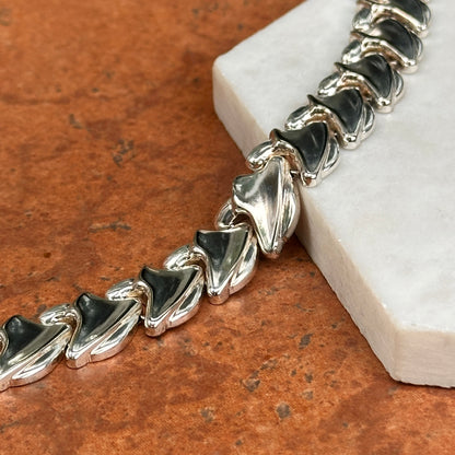 Sterling Silver Polished Large Link Bracelet + Safety 7.5''
