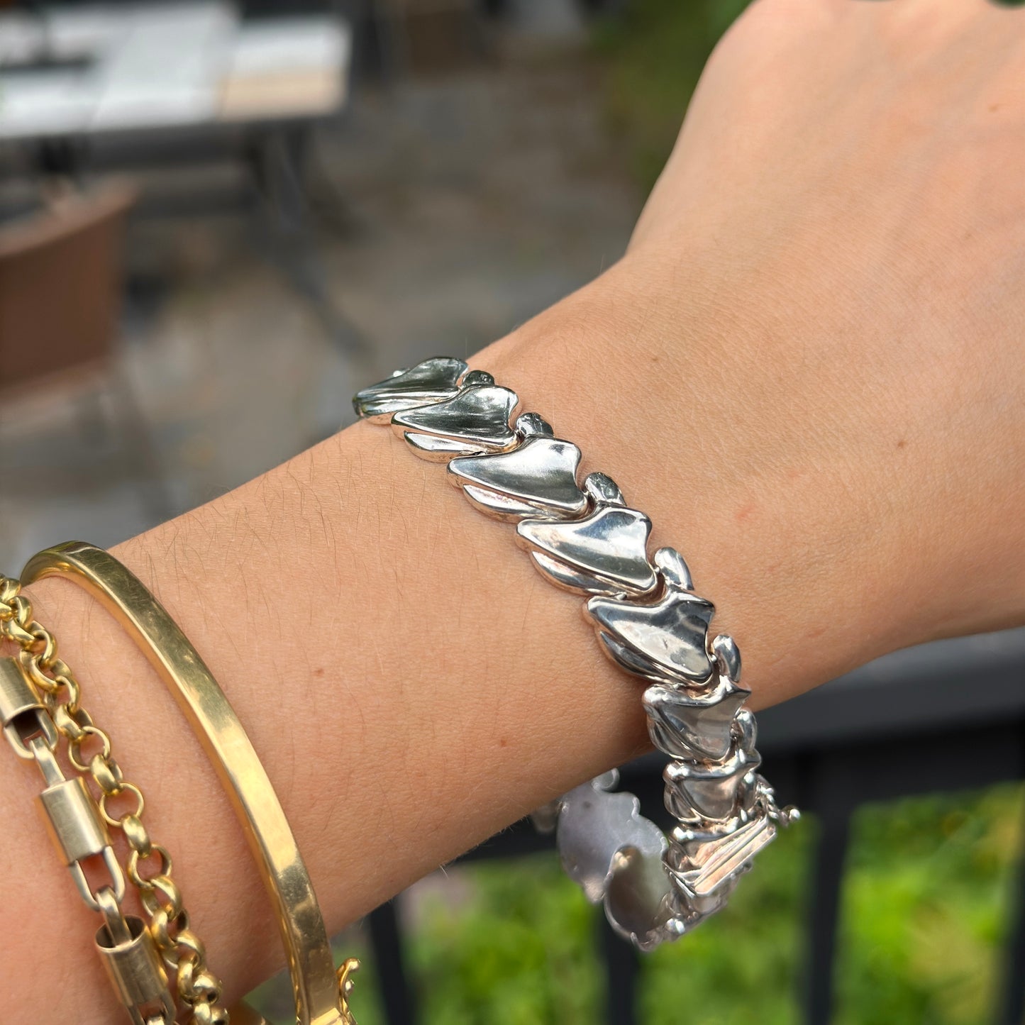 Sterling Silver Polished Large Link Bracelet + Safety 7.5''