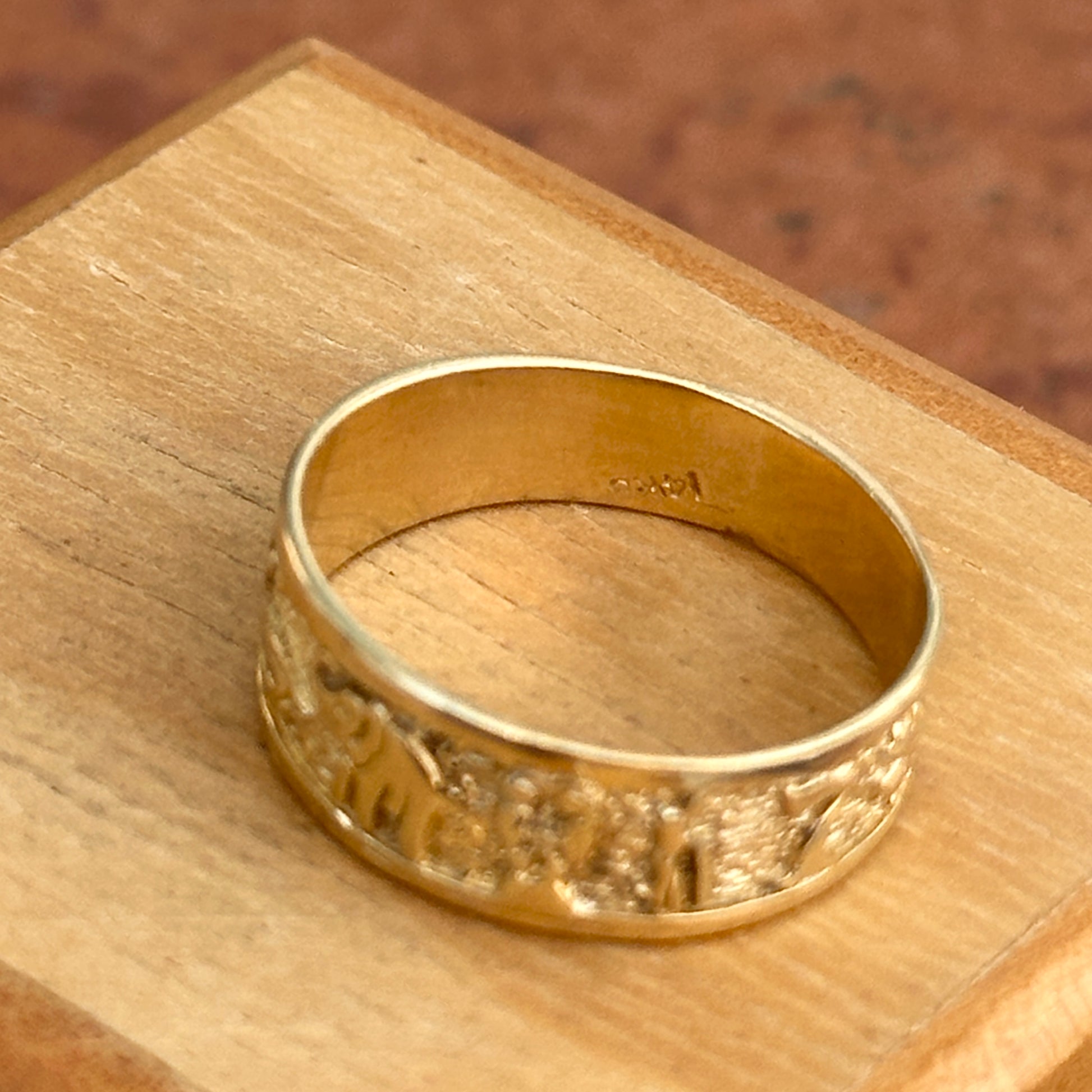 Estate 14KT Yellow Gold Lucky Cigar Band Ring Horseshoe Owl Farmer Elephant Clover Evil Eye Seven - LSJ