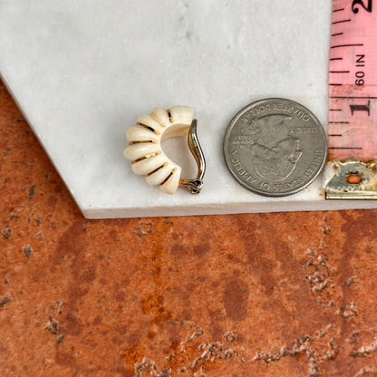 Estate Sterling Silver Yellow Oval Inly Cream Enamel Non-Pierced Earrings