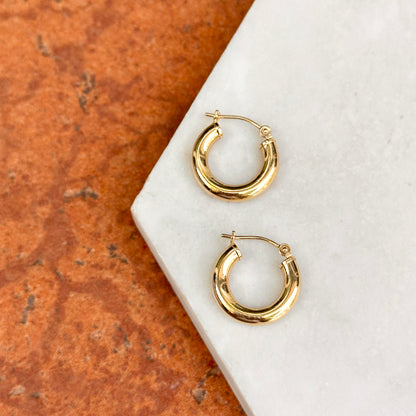 Estate 14KT Yellow Gold Round 3mm Tube Hoop Earrings 14mm