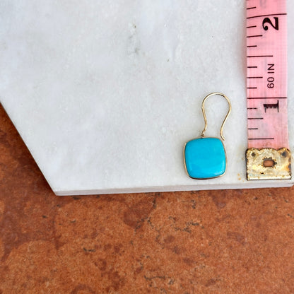14KT Yellow Gold Cabochon Square Turquoise Bezel Wire Earrings - LSJ