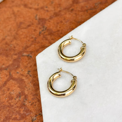 Estate 14KT Yellow Gold Round 3mm Tube Hoop Earrings 14mm