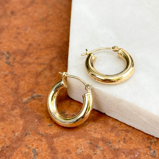 Estate 14KT Yellow Gold Round 3mm Tube Hoop Earrings 14mm - LSJ