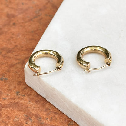Estate 14KT Yellow Gold Round 3mm Tube Hoop Earrings 14mm