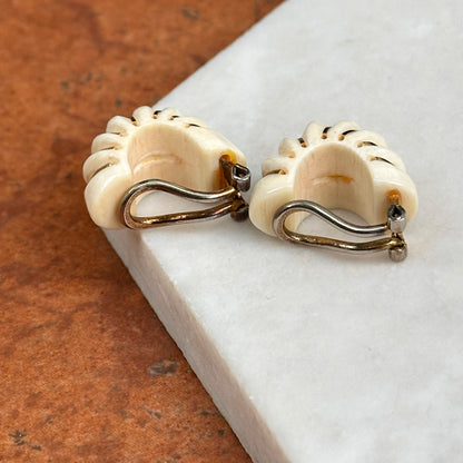 Estate Sterling Silver Yellow Oval Inly Cream Enamel Non-Pierced Earrings