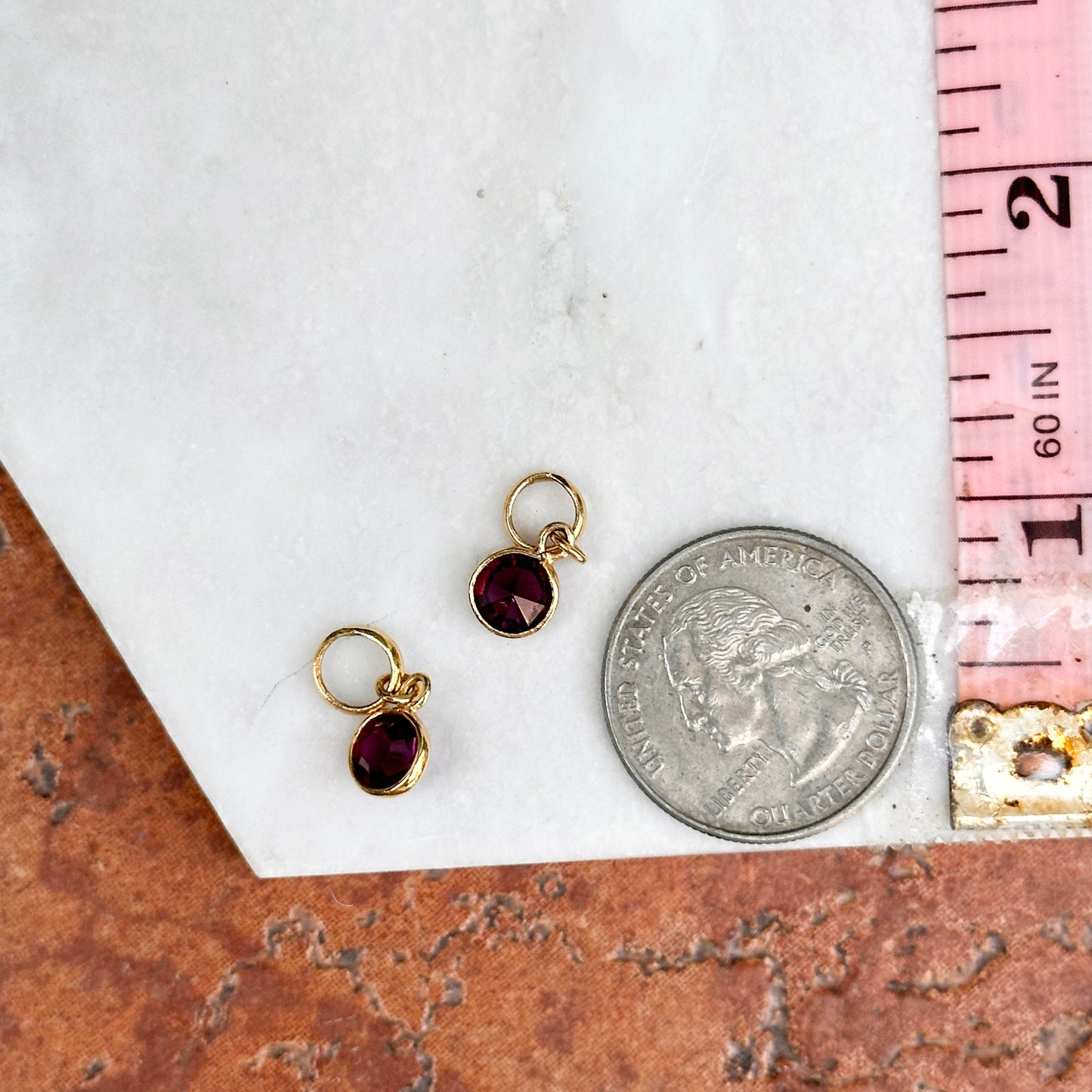 Estate Gold-Tone Round Red Gemstone Earring Charms