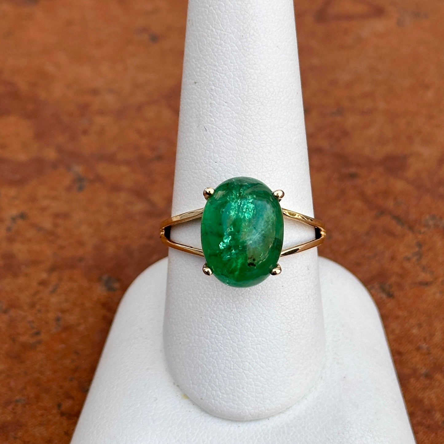 Estate 14KT Yellow Gold 7.37 CT Oval Cabochon Emerald Ring Size 9 - LSJ