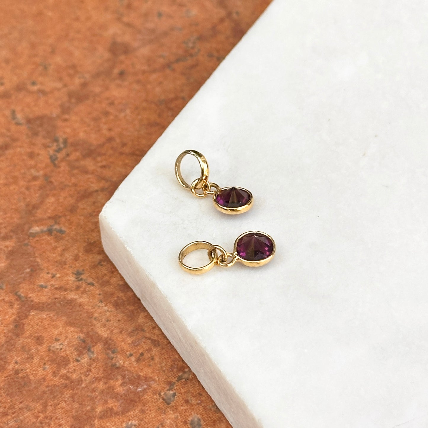 Estate Gold-Tone Round Red Gemstone Earring Charms