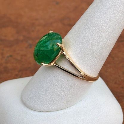 Estate 14KT Yellow Gold 7.37 CT Oval Cabochon Emerald Ring Size 9 - LSJ