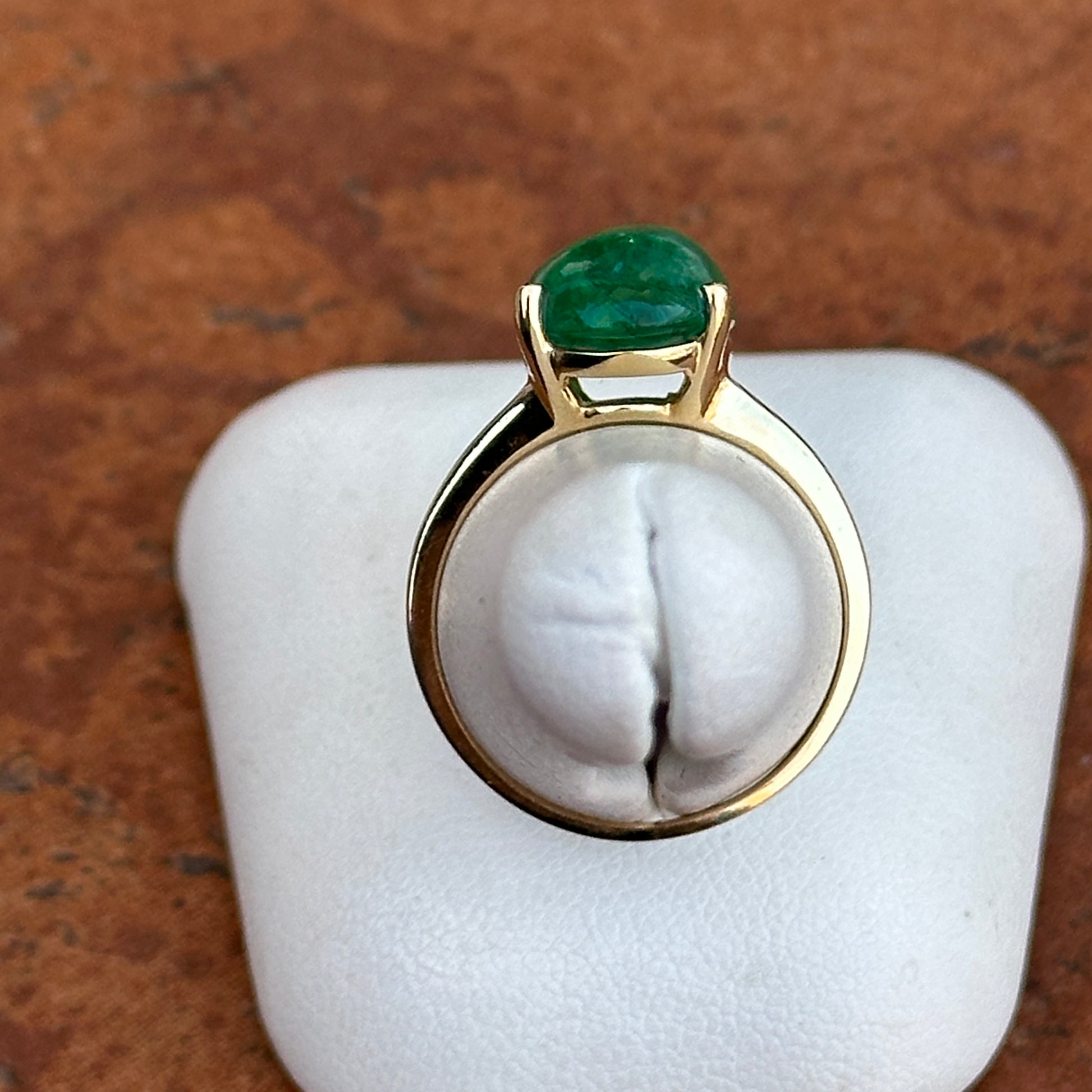 Estate 14KT Yellow Gold 7.37 CT Oval Cabochon Emerald Ring Size 9 - LSJ