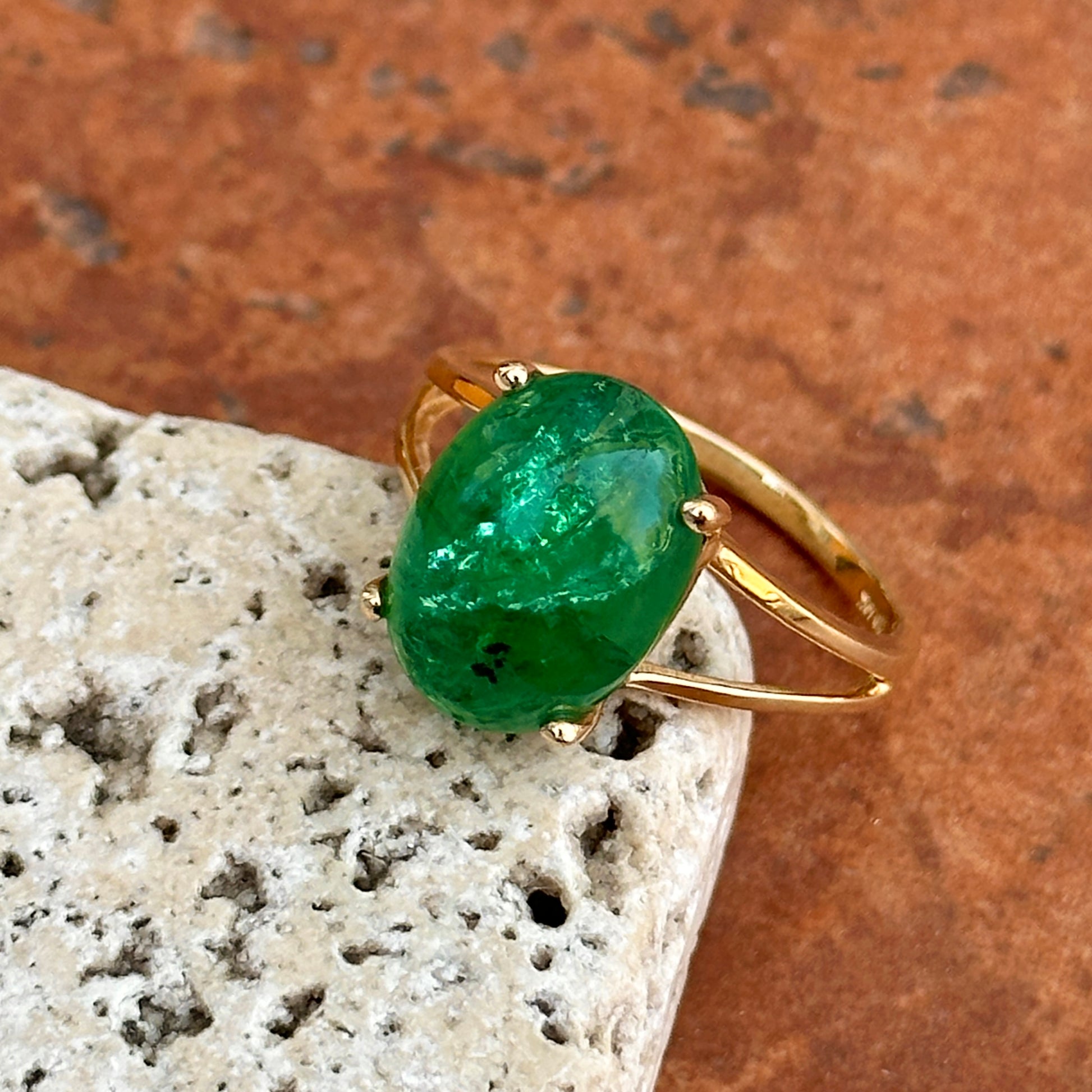 Estate 14KT Yellow Gold 7.37 CT Oval Cabochon Emerald Ring Size 9 - LSJ