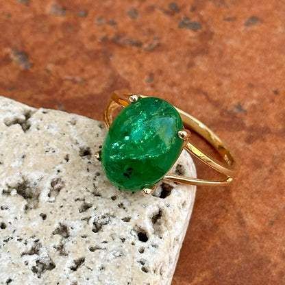 Estate 14KT Yellow Gold 7.37 CT Oval Cabochon Emerald Ring Size 9 - LSJ