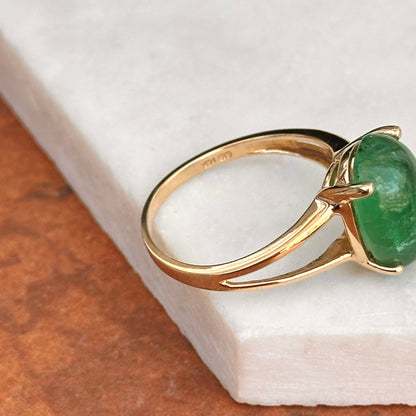 Estate 14KT Yellow Gold 7.37 CT Oval Cabochon Emerald Ring Size 9 - LSJ