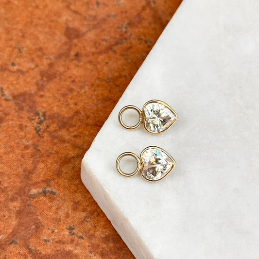 Estate 14KT Yellow Gold CZ Heart Earrings Charms - LSJ