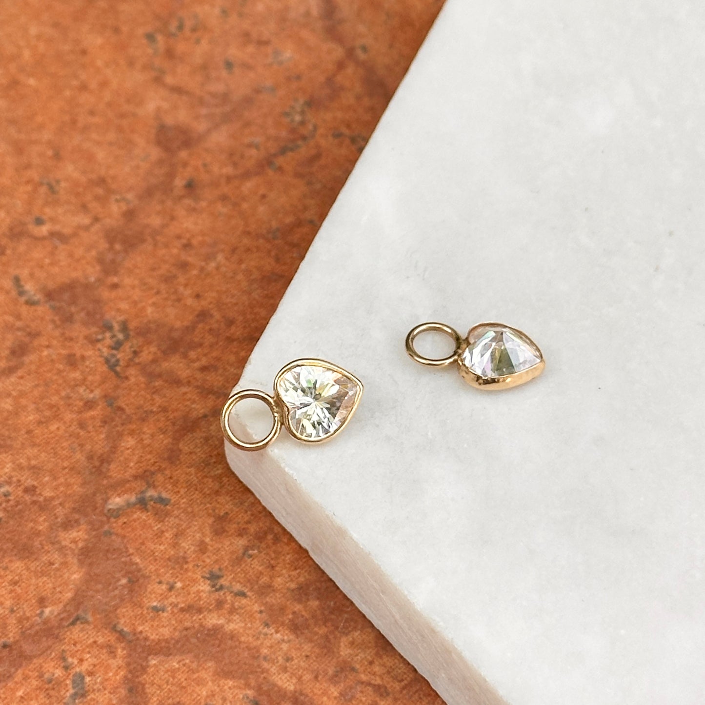 Estate 14KT Yellow Gold CZ Heart Earrings Charms