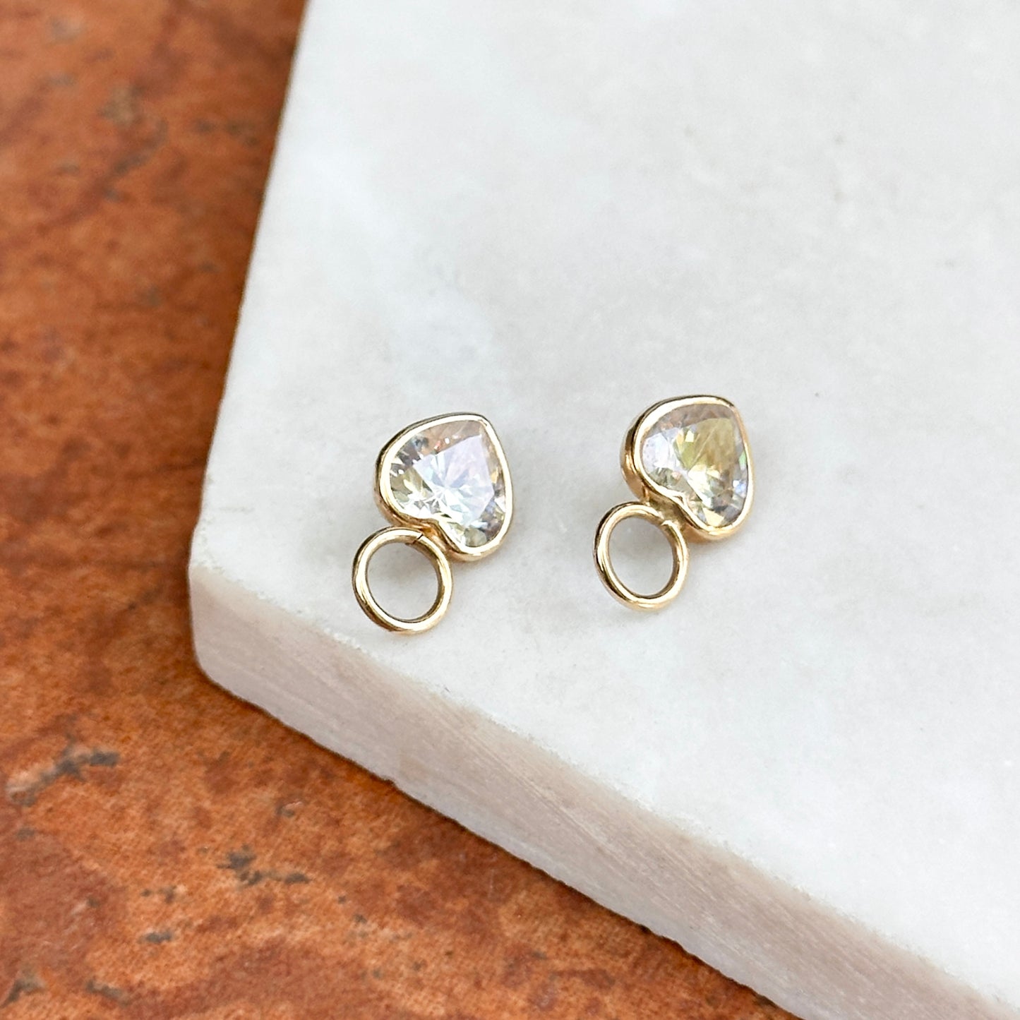 Estate 14KT Yellow Gold CZ Heart Earrings Charms