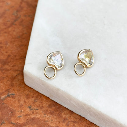 Estate 14KT Yellow Gold CZ Heart Earrings Charms