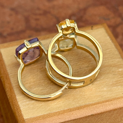 Estate 14KT Yellow Gold Faceted Purple & Green Amethyst + Citrine Interlocking Ring