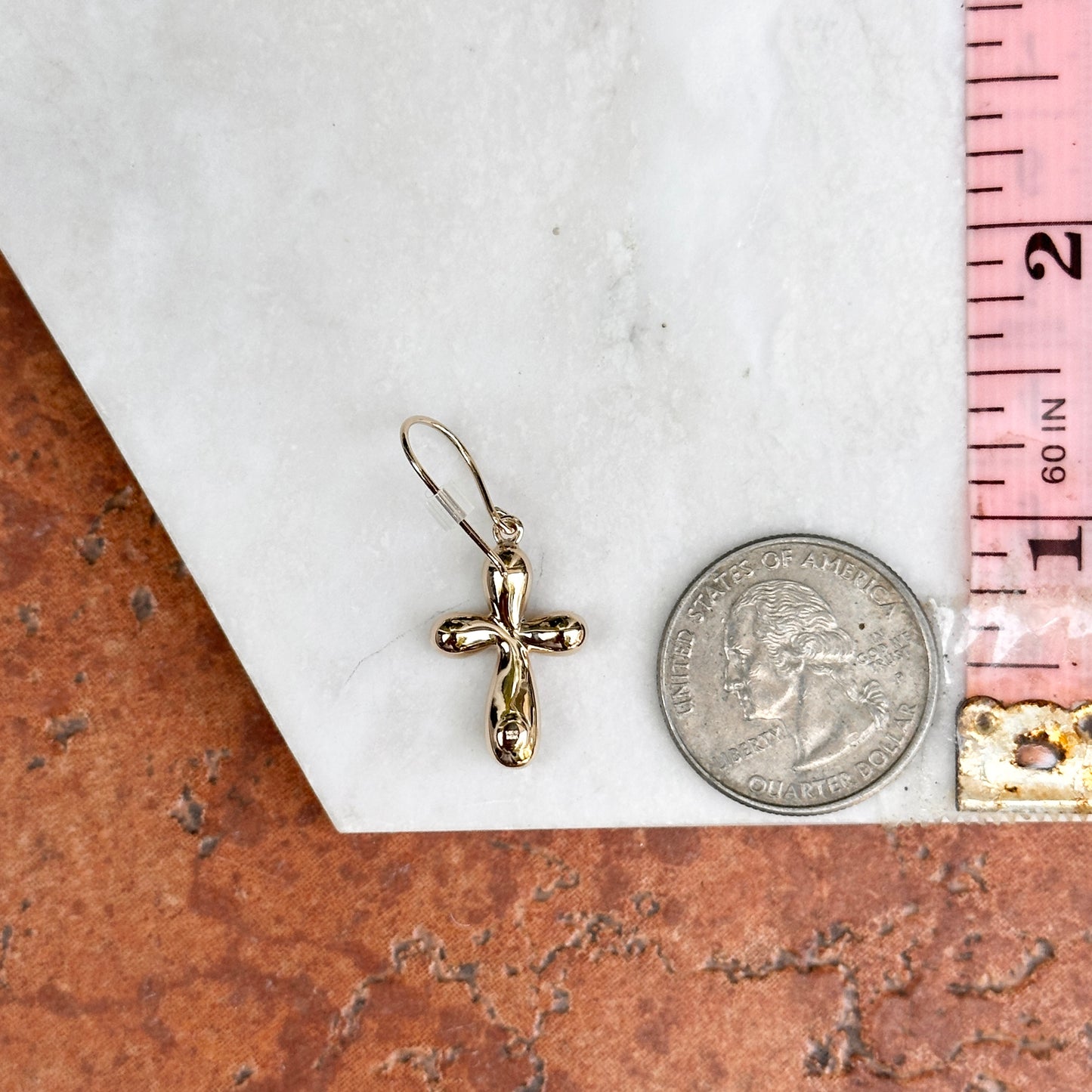 14KT Yellow Gold Hollow Cross Dangle Earrings
