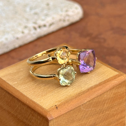 Estate 14KT Yellow Gold Faceted Purple & Green Amethyst + Citrine Interlocking Ring