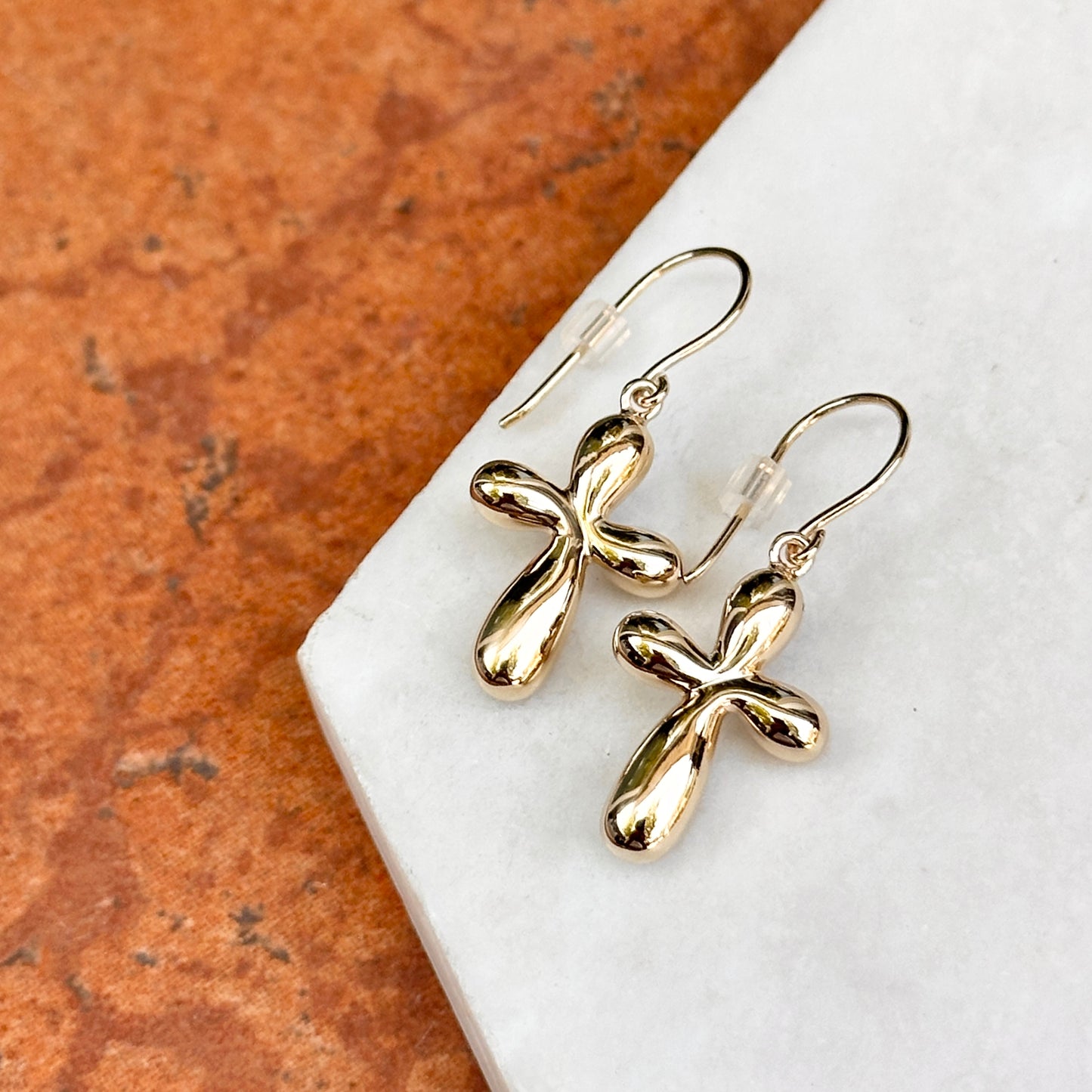14KT Yellow Gold Hollow Cross Dangle Earrings