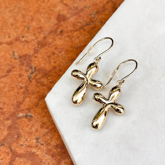 14KT Yellow Gold Hollow Cross Dangle Earrings