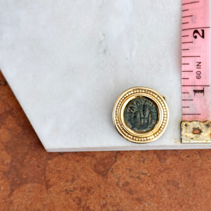 Estate 14KT Yellow Gold Antique Bronze Roman Coin Pendant Slide Bezel - LSJ