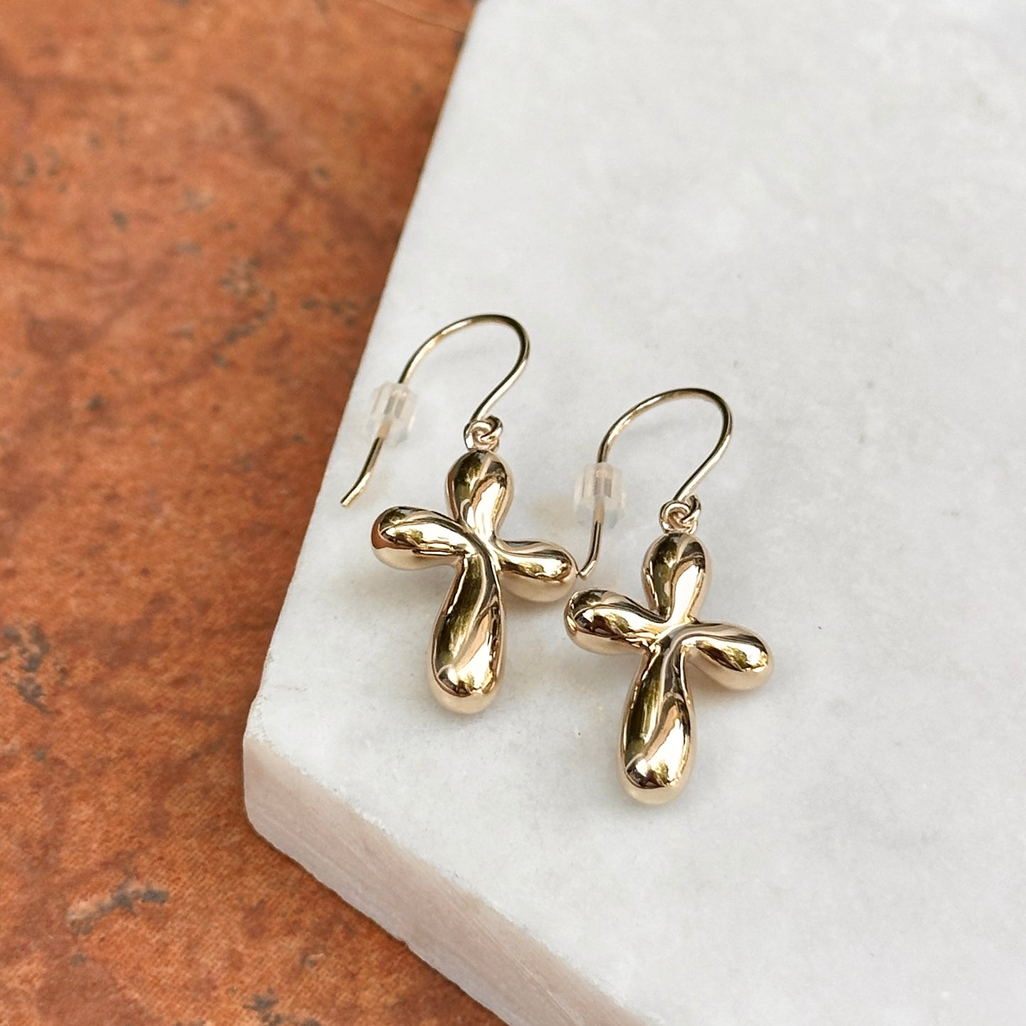 14KT Yellow Gold Hollow Cross Dangle Earrings