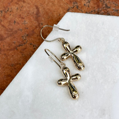 14KT Yellow Gold Hollow Cross Dangle Earrings