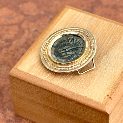 Estate 14KT Yellow Gold Antique Bronze Roman Coin Pendant Slide Bezel - LSJ
