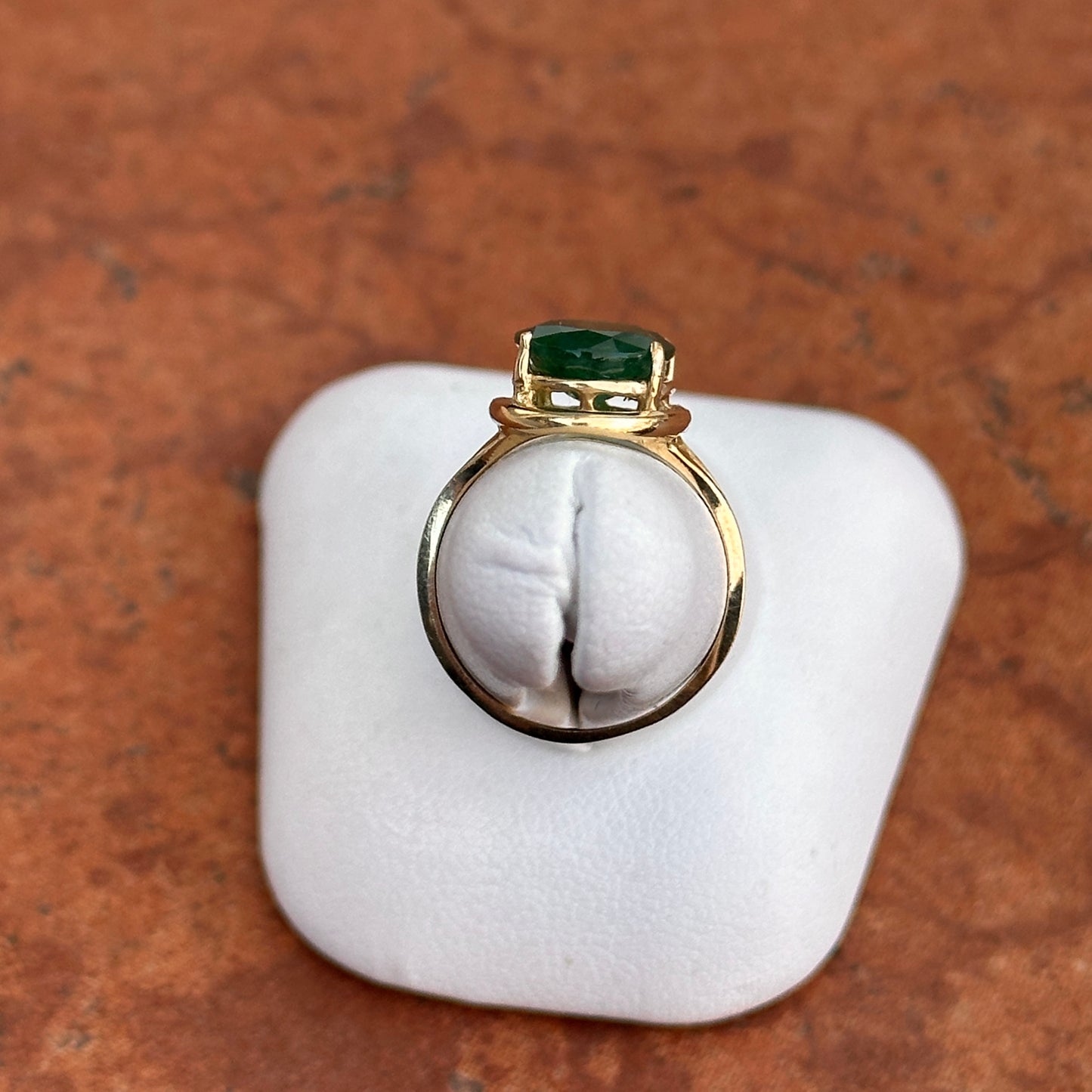 Estate 14KT Yellow Gold Dark Green Oval Faceted Emerald Ring