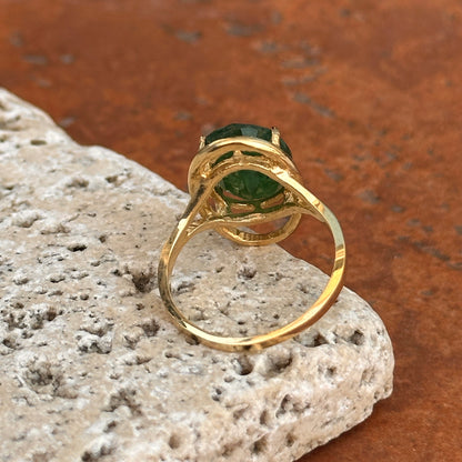 Estate 14KT Yellow Gold Dark Green Oval Faceted Emerald Ring