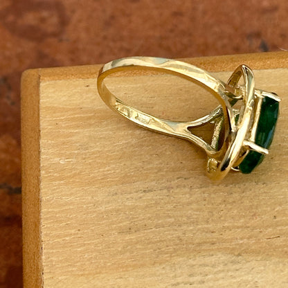 Estate 14KT Yellow Gold Dark Green Oval Faceted Emerald Ring