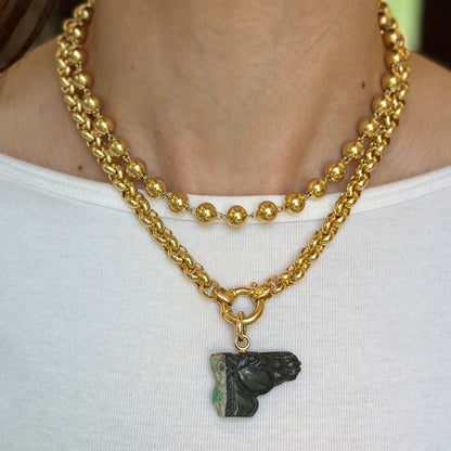 14KT Yellow Gold Carved Emerald Horse Head Pendant