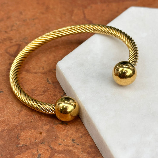 Estate Yellow Gold Tone Twisted Wire Ball End Caps Bracelet