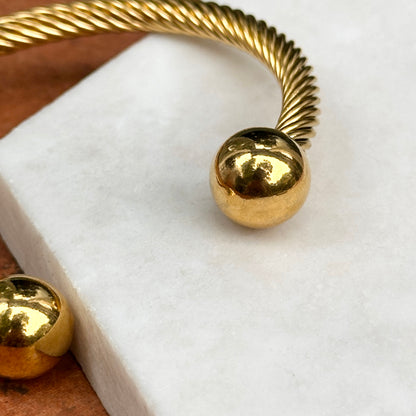 Estate Yellow Gold Tone Twisted Wire Ball End Caps Bracelet