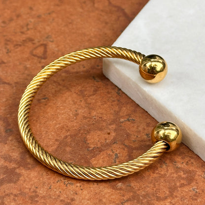 Estate Yellow Gold Tone Twisted Wire Ball End Caps Bracelet